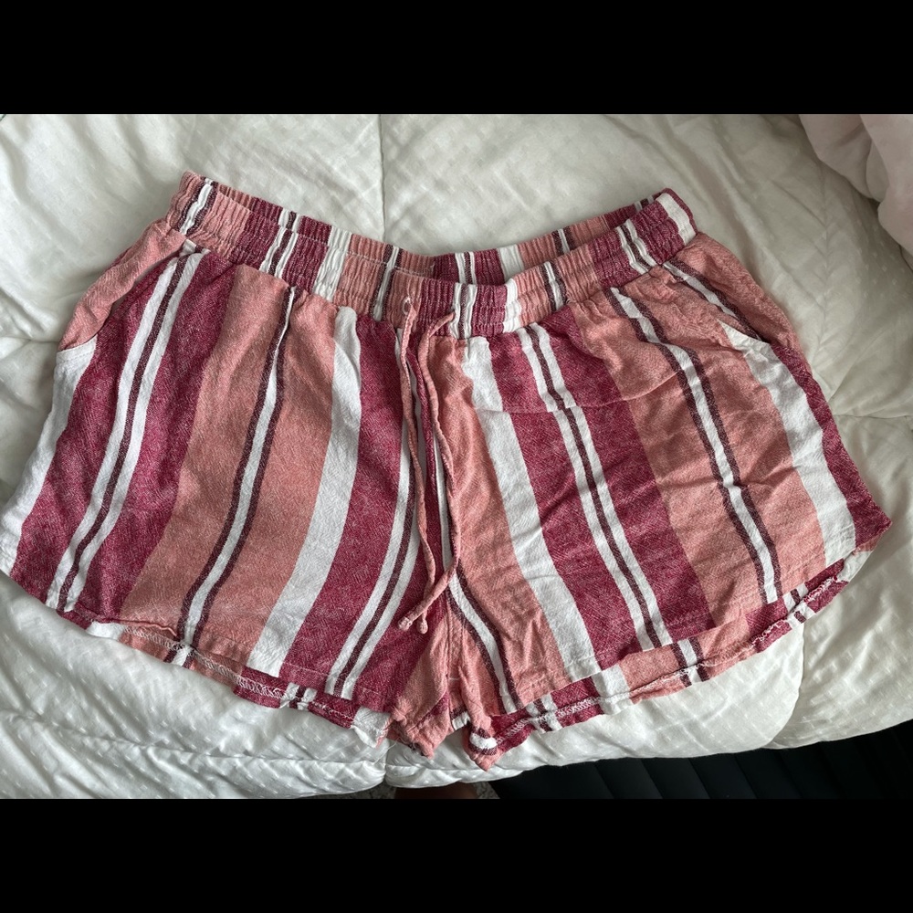SUPER CUTE, Soft, Pink, Red, and White Striped Shorts